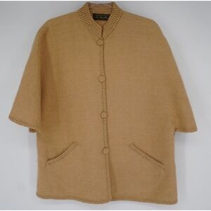 Mon Repos Vintage Handmade Alpaca Wool Cardigan Sweater Camel Tan‎ Peru Crochet